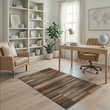 ODIKA Washable Abstract Linear Earth Tone Low Pile Area Rug