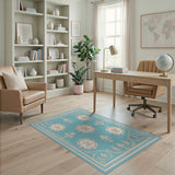 Elegant Teal Fleur-de-Lis Medallion Rug