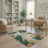 Tropical Palm Fronds Hibiscus Area Rug