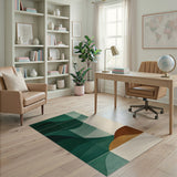 Modern Teal Green Wave Abstract Area Rug