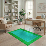Teal Green Striped Distressed Area Rug