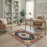 Multi-color and Patterns Navy Blue Persian Floral Medallion Area Rug