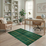 Geometric Modern Green Emerald Green Gold Grid Geometric Area Rug