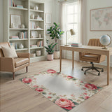 Pink Rose Floral Border Area Rug