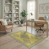 Yellow Ornate Yellow Medallion Persian Area Rug