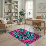 Multi-color and Patterns Vibrant Pink Teal Mandala Area Rug