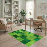 ODIKA Modern Green Pixelated Geometric Washable Rug - Low Pile, Non-Slip, Pet & Kid Friendly