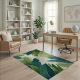 Lush Green Palm and Monstera Leaf Area Rug
