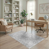 Elegant Grey Floral Swirl Area Rug