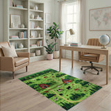 Lush Green Farm Pasture Rug with Cows Barns