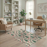 Festive Fir Trees Holly Berries Area Rug