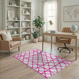 Bold Pink Geometric Grid Area Rug