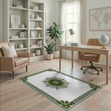 Ornate Green Gold Sunburst Area Rug