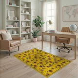 ODIKA Washable Sunflower and Butterfly Area Rug, Low Pile Non-Slip Vintage Floral Carpet