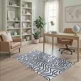 Abstract Area Abstract Wavy Lines Black White Area Rug