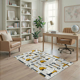 Yellow Tools Pattern Washable Area Rug