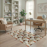 Beige and Neutral Washable Beige Geometric Area Rug