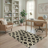 Vintage Black Spiral Floral Beige Area Rug