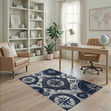 Blue and Teal Vintage Nautical Compass Rose Area Rug