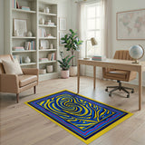 Vibrant Swirling Blue Yellow Abstract Area Rug