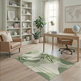 ODIKA Sage Green Bamboo Leaf Washable Rug - Low Pile Abstract Modern Non-Slip Area Rug