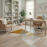 Curved Neutral Abstract Area Rug