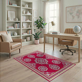 Red Traditional Persian Rug with White Floral Motifs