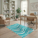 Teal Wavy Coastal Beach Area Rug