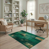 Emerald Green Gold Geometric Abstract Area Rug