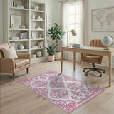 Pink Ornate Damask Floral Area Rug