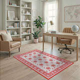 Traditional Persian Red Snowflake Ornate Border Area Rug