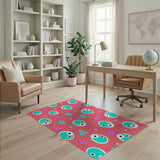 Playful Teal Cartoon Birds Pink Area Rug