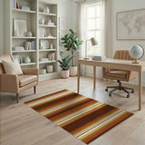 Warm Brown Tan Horizontal Striped Area Rug