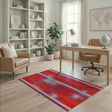 Bold Red Geometric Grid Area Rug