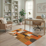 Geometric Orange Brown Area Rug