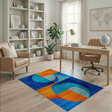 Bold Geometric Curves Blue Teal Orange Area Rug