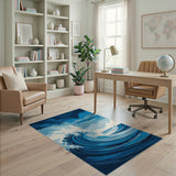Majestic Crashing Waves Blue Area Rug