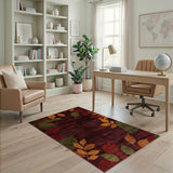 Autumn Leaves Maroon Area Rug