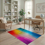 Vibrant Rainbow Grid Geometric Area Rug