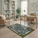 Gold-Bordered Geometric Maze Area Rug