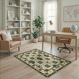 Ivory Teal Floral Traditional Persian Area Rug