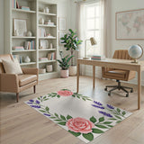 Pink Roses Lavender Floral Frame Area Rug