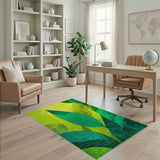 Vibrant Overlapping Green Leaves Area Rug