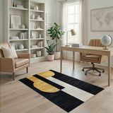 Black and Gold Geometric Area Rug