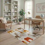 Whimsical Elephants Giraffes Birds Kids Area Rug
