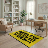 Yellow 'Vent Hit DVG IDE' Bold Block Letter Area Rug