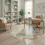 Beige Layered Wave Abstract Area Rug