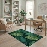 Floral Vintage Lush Green Monstera Leaves Area Rug