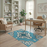 Ornate Teal Persian Diamond Medallion Rug