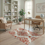 Red Ornate Damask Floral Area Rug